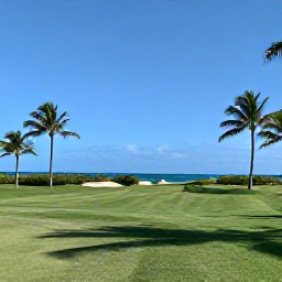Caribbean Holidays, January Golf Holidays, A sunny Puerto Rico golf course beside palm trees and the Caribbean Sea in January