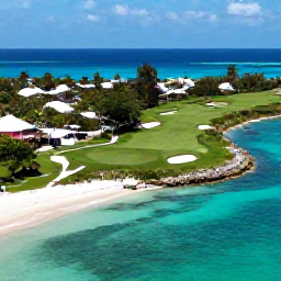 Caribbean Holidays, January Golf Holidays, Aerial coastal view of Grand Cayman with a manicured golf course, turquoise sea and bright January sunshine