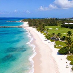 Caribbean Holidays, January Golf Holidays, Aerial view of Grand Cayman coastline, bright turquoise sea, white sandy beaches and lush tropical vegetation in January sunshine