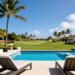 Caribbean Holidays, January Golf Holidays, Elegant Puerto Rico golf resort with an outdoor terrace, swimming pool and tropical gardens under clear blue skies