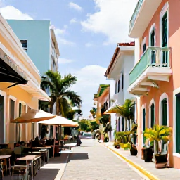 Caribbean Holidays, January Golf Holidays, Visitors exploring colourful Old San Juan streets near historic buildings, caf&eacute;s and tropical plants in warm January sunshine