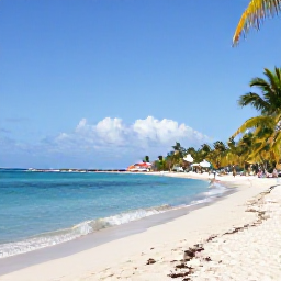 Caribbean Holidays, January Holidays, A sunny beach on Saint Martin with calm turquoise water, white sand, palm trees and a relaxed January holiday atmosphere