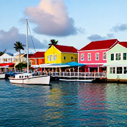 Caribbean Holidays, January Holidays, Colourful Grand Case waterfront in Saint Martin, French Caribbean restaurants, fishing boats and visitors enjoying a January evening