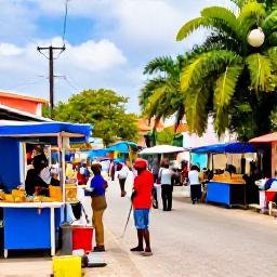 Caribbean Holidays, January Holidays, Colourful Port of Spain street scene in Trinidad and Tobago, with local food stalls, tropical greenery and lively Caribbean character