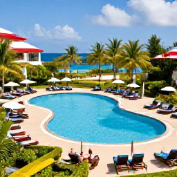 Caribbean Holidays, January Holidays, Elegant all-inclusive resort in Trinidad and Tobago with a swimming pool, tropical gardens, sun loungers and guests enjoying a January holiday