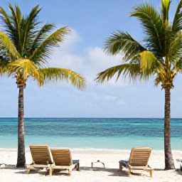 Caribbean Holidays, January Holidays, Relaxed all-inclusive resort scene beside a Caribbean beach in Turks and Caicos, sun loungers, palm trees and calm blue sea