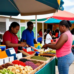 Caribbean Holidays, January Holidays, Traditional Caribbean market in Marigot, Saint Martin, with local produce, spices, crafts and friendly shoppers