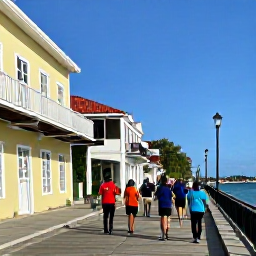 Caribbean Holidays, January Holidays, Visitors enjoying a cultural walking tour through historic Philipsburg, with colonial buildings, the boardwalk and Caribbean sunshine