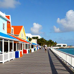 Caribbean Holidays, January Holidays, Visitors exploring Philipsburg boardwalk in Sint Maarten, colourful shops, Caribbean waterfront and cruise-free relaxed January atmosphere
