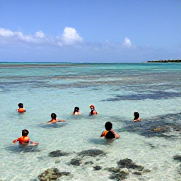 Caribbean Holidays, January Holidays, Visitors swimming and snorkelling in clear shallow water near a coral reef off the Turks and Caicos Islands