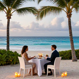 Caribbean Holidays, January Honeymoons, A romantic beachfront dinner for two at a stylish resort in Providenciales, with candles, palm trees and turquoise sea