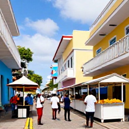 Caribbean Holidays, January Honeymoons, Colourful Port of Spain street scene with Caribbean architecture, local food stalls and people enjoying the atmosphere