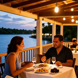 Caribbean Holidays, January Honeymoons, Couple dining at an intimate outdoor restaurant in Cuba, warm evening lights, local food and gentle tropical surroundings