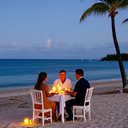 Caribbean Holidays, January Honeymoons, Couple enjoying a candlelit beachfront dinner in the Dominican Republic beneath a clear evening sky