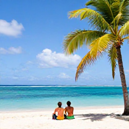 Caribbean Holidays, January Honeymoons, Couple relaxing on a peaceful Caribbean beach in Tobago, palm trees and clear blue sea in the background
