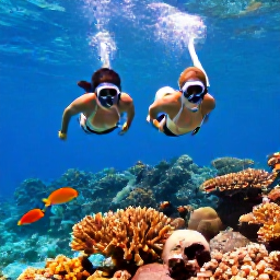 Caribbean Holidays, January Honeymoons, Couple snorkelling above colourful coral and tropical fish in clear Caribbean water near the Tobago Cays