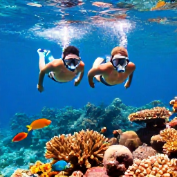Caribbean Holidays, January Honeymoons, Couple snorkelling in clear water above colourful coral and tropical fish near Grenada, Caribbean