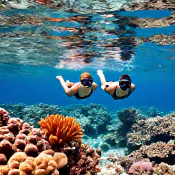 Caribbean Holidays, January Honeymoons, Couple snorkelling over a colourful coral reef in clear shallow water near the Grenadine islands