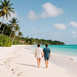 Caribbean Holidays, January Honeymoons, Couple walking hand in hand along a quiet tropical beach on Saint Vincent and the Grenadines in warm January sunshine