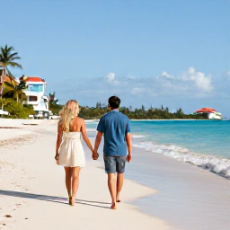 Caribbean Holidays, January Honeymoons, Couple walking hand in hand along a quiet white sandy beach in Saint Barth&eacute;lemy during a sunny January morning