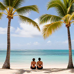 Caribbean Holidays, January Honeymoons, Newlywed couple relaxing on a quiet Saint Lucia beach with palm trees and calm turquoise water