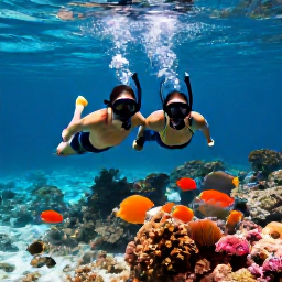 Caribbean Holidays, January Honeymoons, Newlywed couple snorkelling over a colourful Caribbean reef, clear shallow water, tropical fish and sunny January weather
