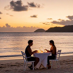 Caribbean Holidays, January Honeymoons, Romantic candlelit dinner for two on a Caribbean beach at sunset in Saint Vincent and the Grenadines