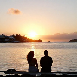 Caribbean Holidays, January Honeymoons, Romantic sunset over Gustavia harbour in Saint Barth&eacute;lemy with a couple watching from a waterfront viewpoint