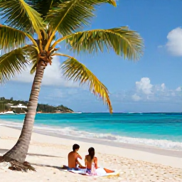 Caribbean Holidays, January Honeymoons, Turquoise Caribbean sea, palm trees and a newlywed couple relaxing on a secluded beach in Saint Barth&eacute;lemy