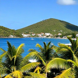 Caribbean Holidays, January Hotspots, Lush tropical viewpoint over Marigot, Saint Martin, with a calm bay, anchored boats and green hills under a clear blue sky