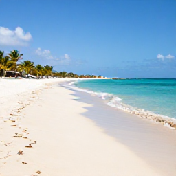 Caribbean Holidays, January in Cura&ccedil;ao, A wide sandy beach in Cura&ccedil;ao in January, with clear turquoise water, palm trees and bright blue Caribbean skies