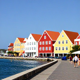 Caribbean Holidays, January in Cura&ccedil;ao, Colourful Dutch colonial buildings beside a sunny waterfront in Willemstad, Cura&ccedil;ao, with people strolling along the quay