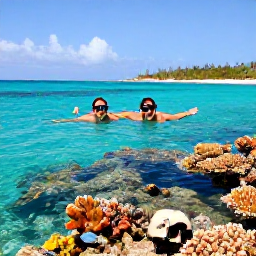 Caribbean Holidays, January in Cura&ccedil;ao, Couple snorkelling in clear Cura&ccedil;ao water above a colourful coral reef, with tropical fish and a sunny coastline in the background