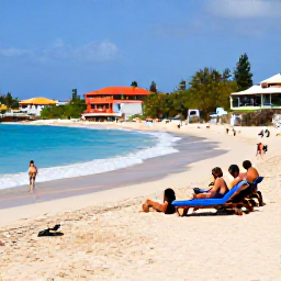 Caribbean Holidays, January in Cura&ccedil;ao, Travellers relaxing on a quiet Cura&ccedil;ao beach, with sun loungers, gentle waves and colourful tropical surroundings