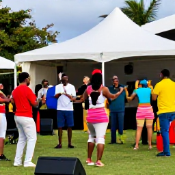 Caribbean Holidays, January in Tortola, Colourful cultural gathering in the British Virgin Islands with musicians, dancers and island residents enjoying Caribbean music outdoors
