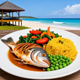 Caribbean Holidays, January in Tortola, Traditional Caribbean food served at a friendly local restaurant in Tortola, with fresh fish, rice, peas and tropical vegetables