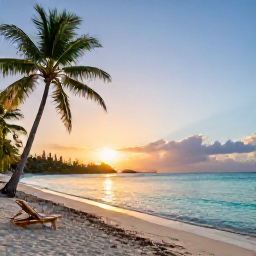 Caribbean Holidays, January Instagram, A vibrant January sunrise over Pigeon Point beach in Tobago, with calm turquoise water, palm trees and a lone beach chair