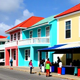 Caribbean Holidays, January Instagram Hotspots, A bright Caribbean street in St John&rsquo;s Antigua, pastel buildings, market stalls, local shoppers and colourful island details