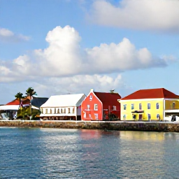 Caribbean Holidays, January Instagram Hotspots, A colourful seaside scene in Christiansted, St Croix, with historic buildings, palm trees and calm Caribbean water