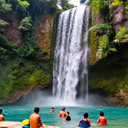 Caribbean Holidays, January Instagram Hotspots, A lush tropical waterfall in the Dominican Republic surrounded by green forest, clear swimming pool and visitors enjoying a January excursion