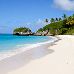 Caribbean Holidays, January Instagram Hotspots, A quiet white-sand beach with turquoise water, palm trees and rocky headlands in Virgin Islands National Park, St John