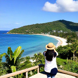 Caribbean Holidays, January Instagram Hotspots, A scenic viewpoint over the blue Caribbean Sea and lush tropical coastline near Macao Beach, with a traveller photographing the landscape