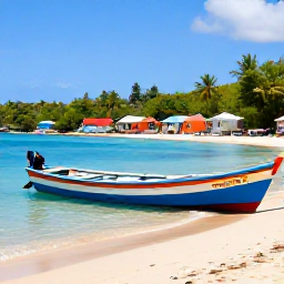 Caribbean Holidays, January Instagram Hotspots, Colourful fishing boats and wooden houses along Store Bay in Tobago, tropical beach, blue water and bright January sunshine