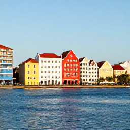 Caribbean Holidays, January Instagram Hotspots, Colourful waterfront buildings and bright blue Caribbean water along Handelskade in Willemstad, Cura&ccedil;ao, photographed in warm January sunshine