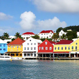 Caribbean Holidays, January Instagram Hotspots, Colourful waterfront buildings, palm trees and boats in Charlotte Amalie harbour, St Thomas, US Virgin Islands