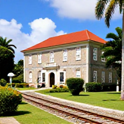 Caribbean Holidays, January Instagram Hotspots, Historic stone railway and restored sugar estate buildings at Romney Manor, Saint Kitts, surrounded by lush tropical gardens in bright daylight