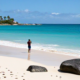 Caribbean Holidays, January Instagram Hotspots, Shell Beach in Saint Barth&eacute;lemy during January, turquoise water, pale sand, smooth rocks and a person taking a beach photograph