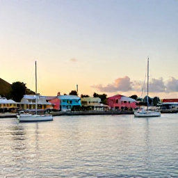 Caribbean Holidays, January Instagram Hotspots, Sunrise over Gustavia harbour in Saint Barth&eacute;lemy, pastel buildings, anchored yachts and calm January sea