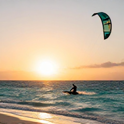 Caribbean Holidays, January Instagram Hotspots, Sunset over the turquoise sea at Long Bay Beach, Providenciales, with a kite surfer in silhouette and warm January evening light