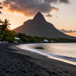 Caribbean Holidays, January Instagram Spots, Black volcanic sand beach at sunset near the foot of Mount Liamuiga on Saint Kitts in January